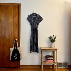 Abercrombie- Stripped Midi Dress, button down, collared.